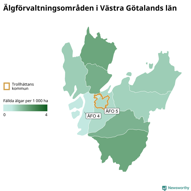 Fällda älgar per år i Västra Götalands län