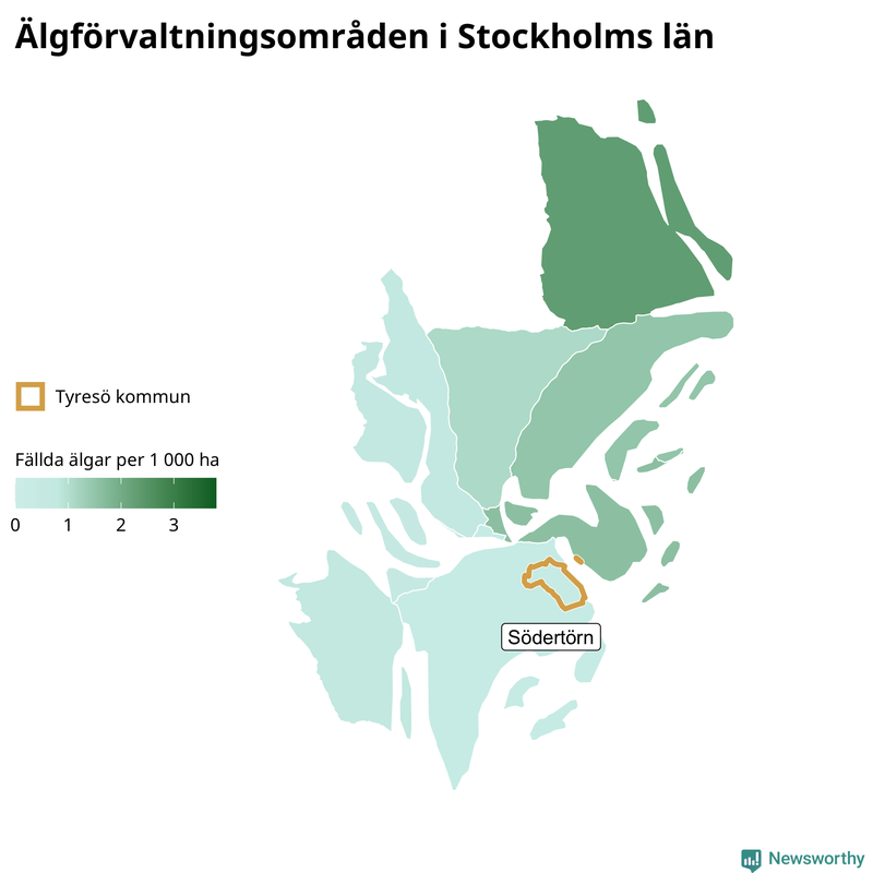 Fällda älgar per 1 000 hektar Stockholms län