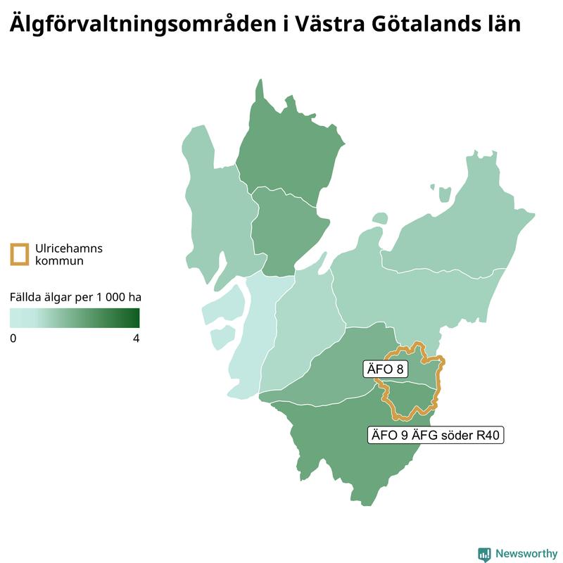 Fällda älgar per år i Västra Götalands län