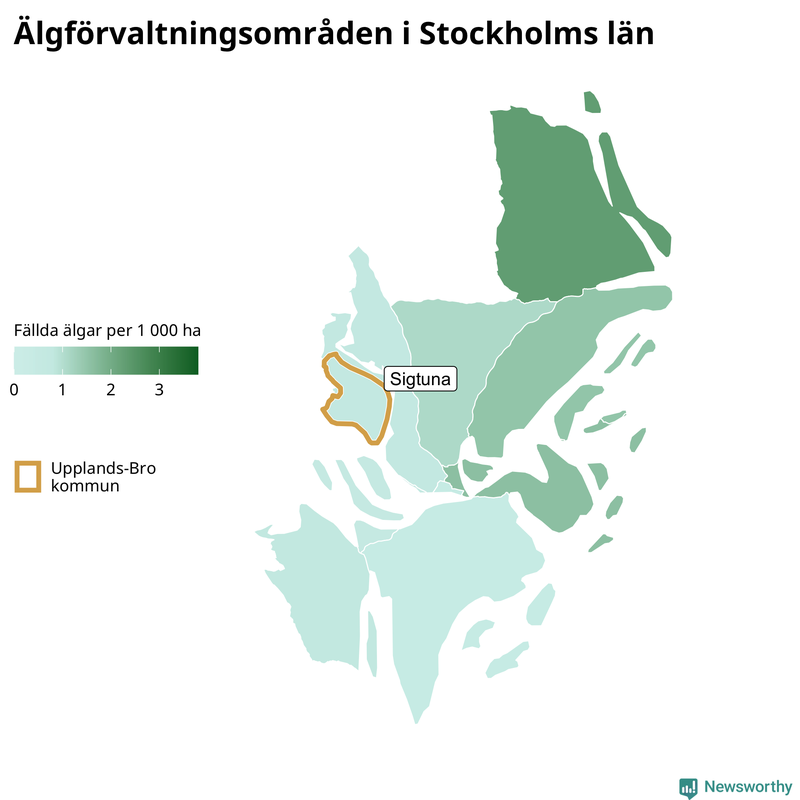Fällda älgar per 1 000 hektar Stockholms län