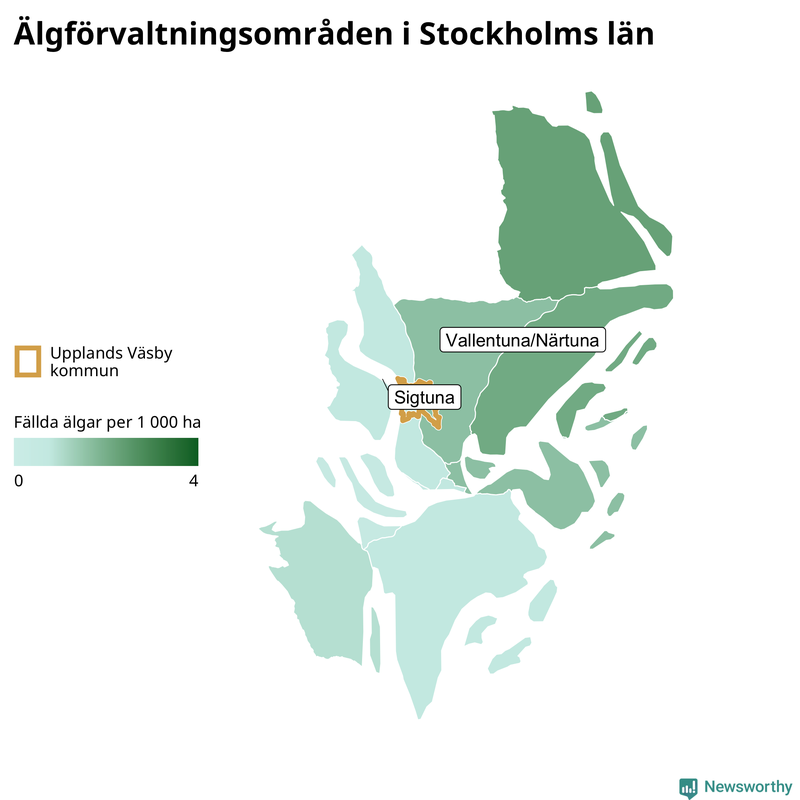 Fällda älgar per år i Stockholms län