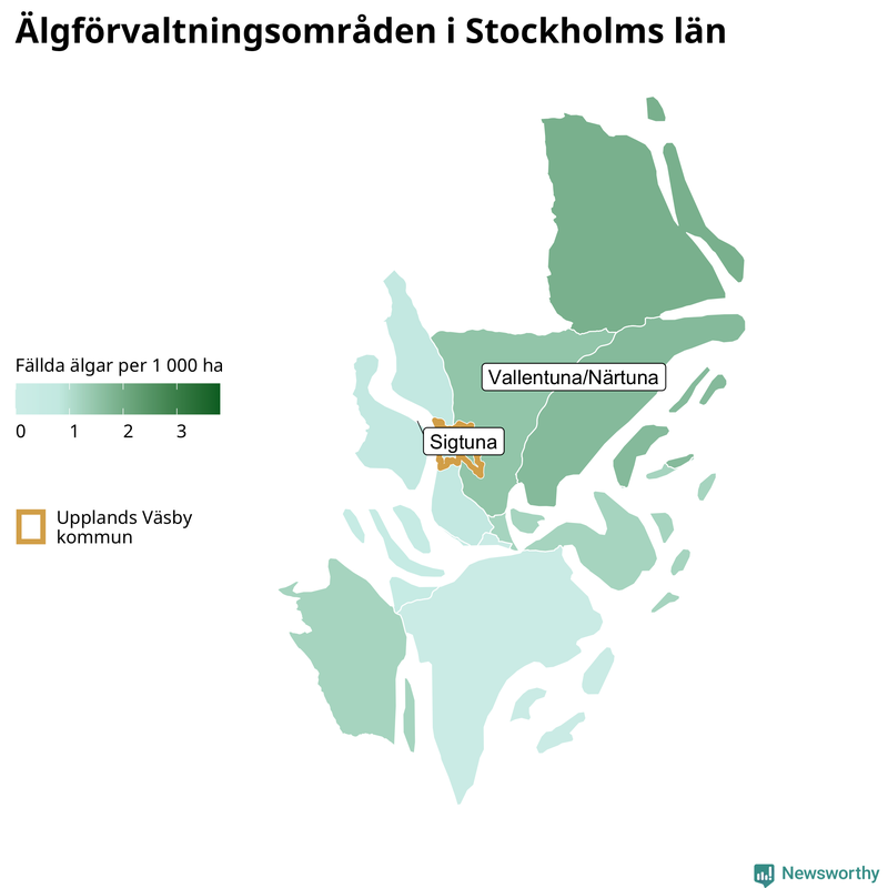 Fällda älgar per 1 000 hektar Stockholms län