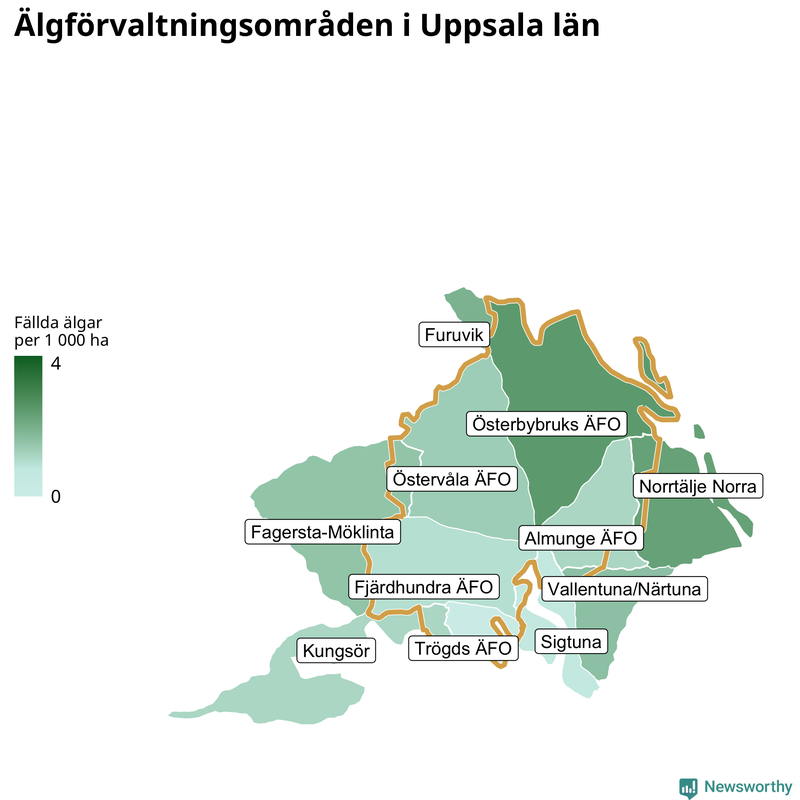 Fällda älgar per år i Uppsala län