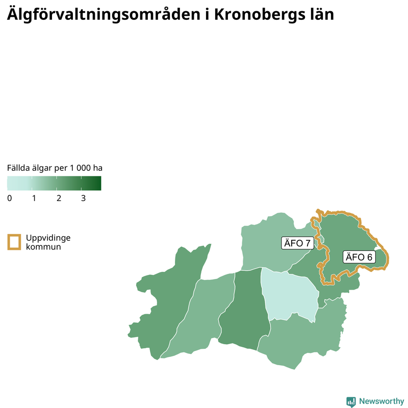 Fällda älgar per 1 000 hektar Kronobergs län