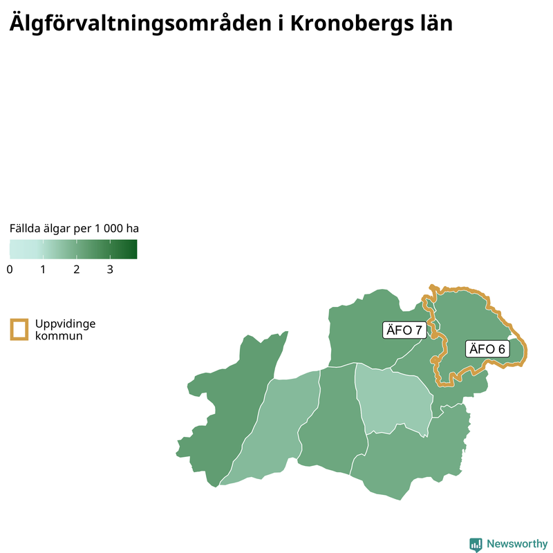 Fällda älgar per 1 000 hektar Kronobergs län