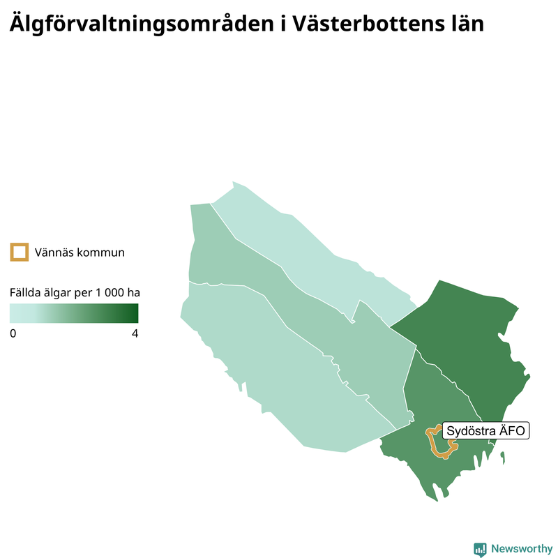 Fällda älgar per år i Västerbottens län