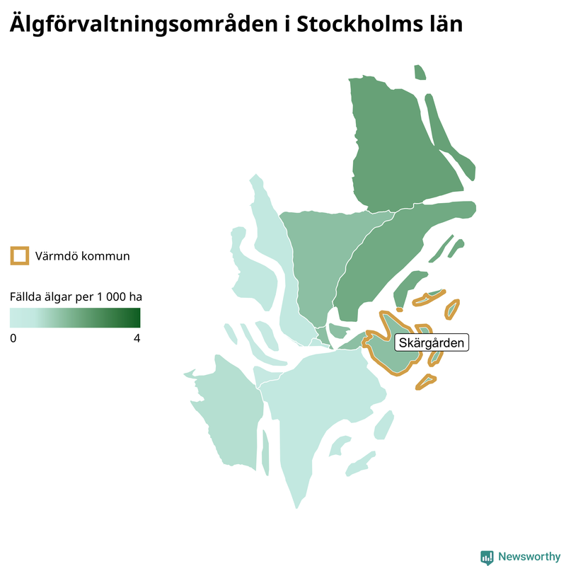 Fällda älgar per år i Stockholms län