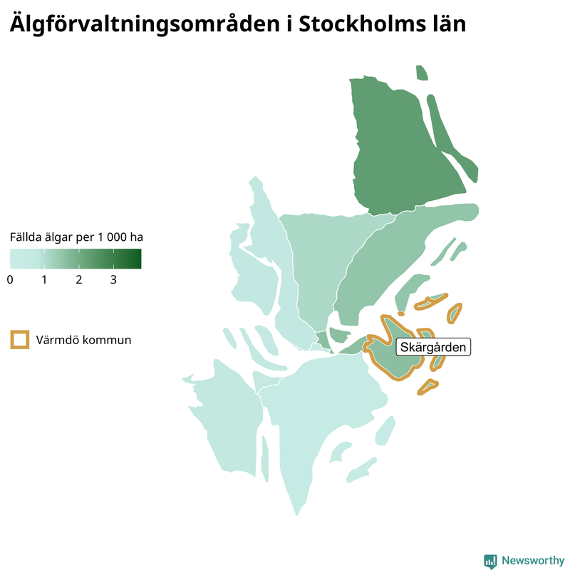 Fällda älgar per 1 000 hektar Stockholms län