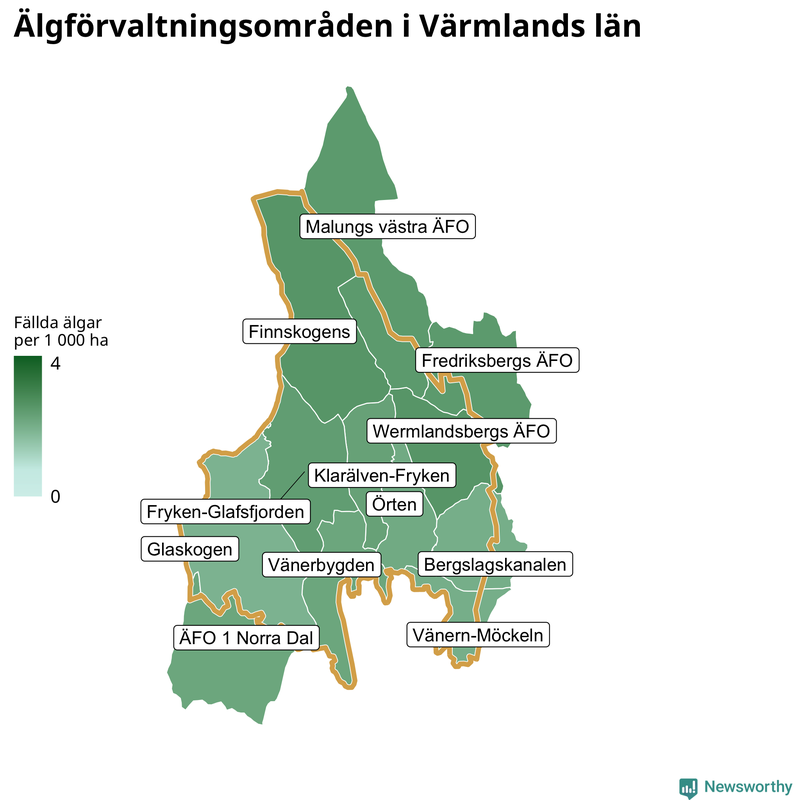 Fällda älgar per år i Värmlands län