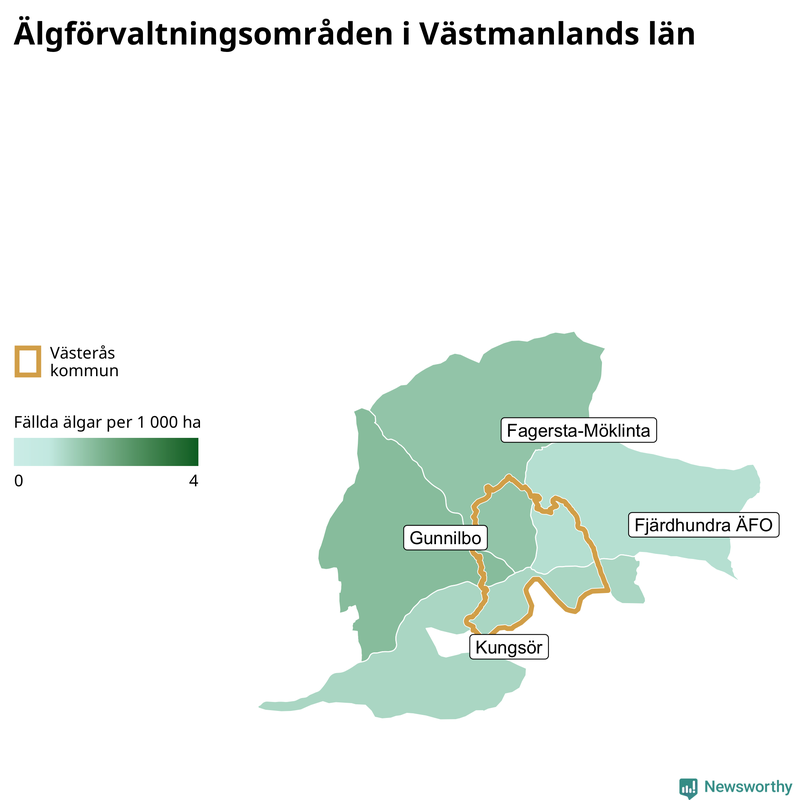 Fällda älgar per år i Västmanlands län