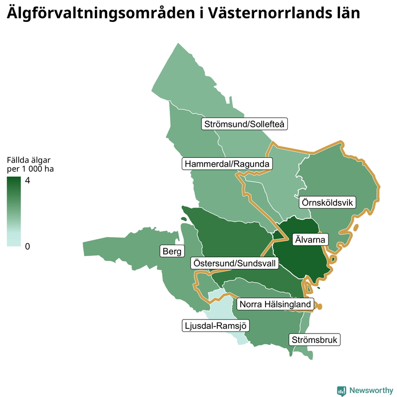 Fällda älgar per år i Västernorrlands län
