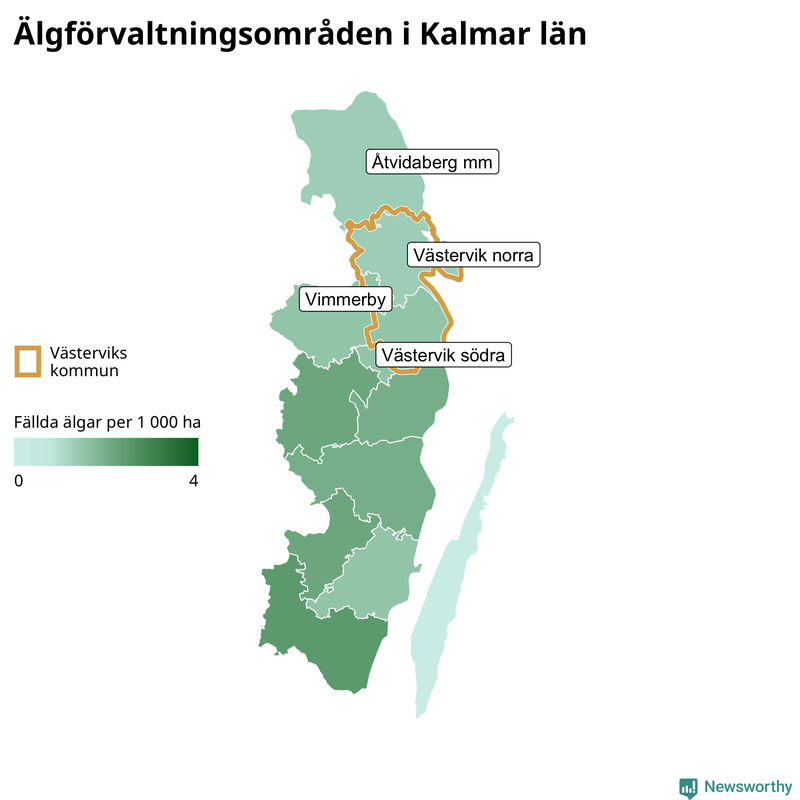 Fällda älgar per år i Kalmar län