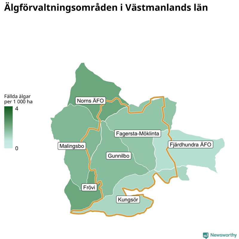 Fällda älgar per år i Västmanlands län