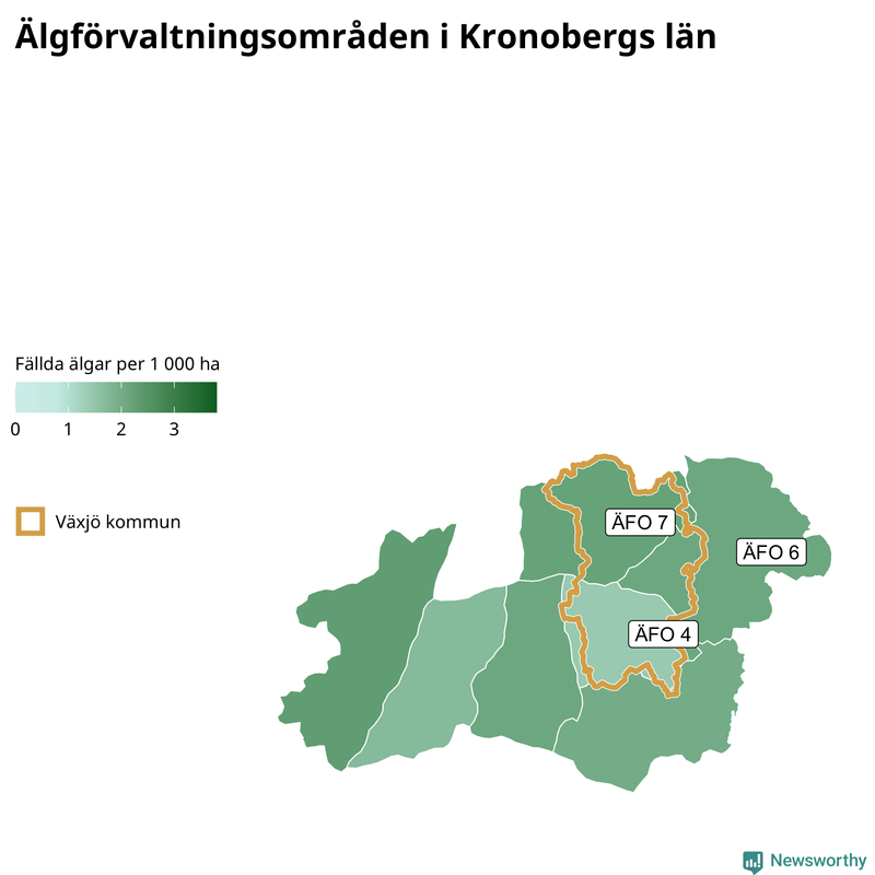 Fällda älgar per 1 000 hektar Kronobergs län