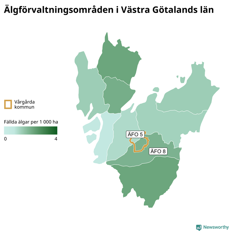 Fällda älgar per år i Västra Götalands län