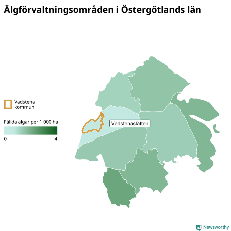 Fällda älgar per år i Östergötlands län