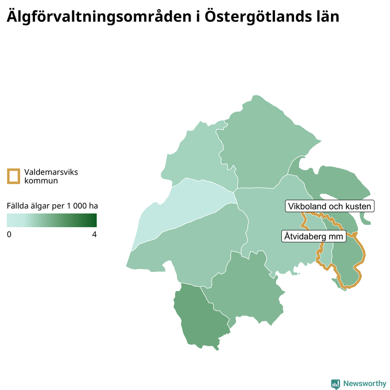 Fällda älgar per år i Östergötlands län