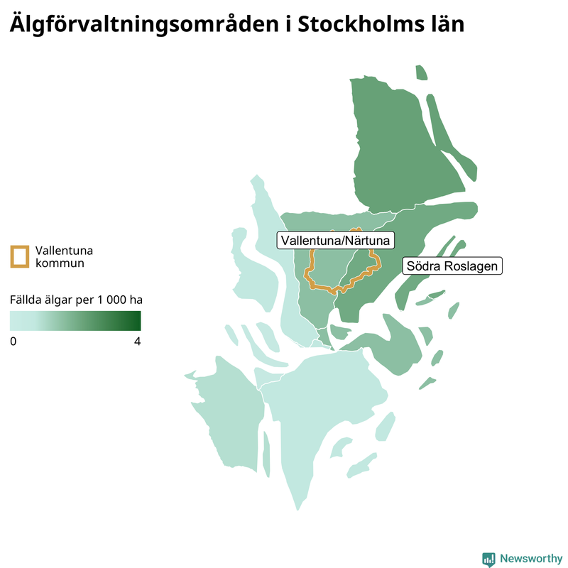Fällda älgar per år i Stockholms län