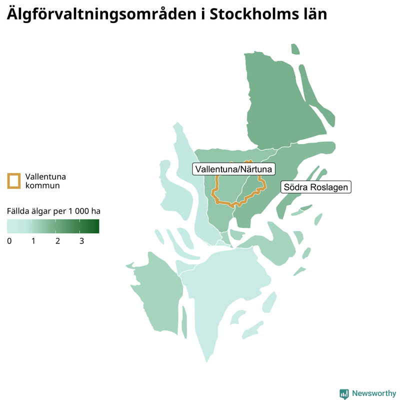 Fällda älgar per 1 000 hektar Stockholms län