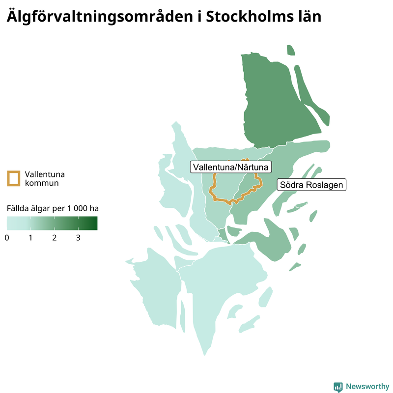 Fällda älgar per 1 000 hektar Stockholms län