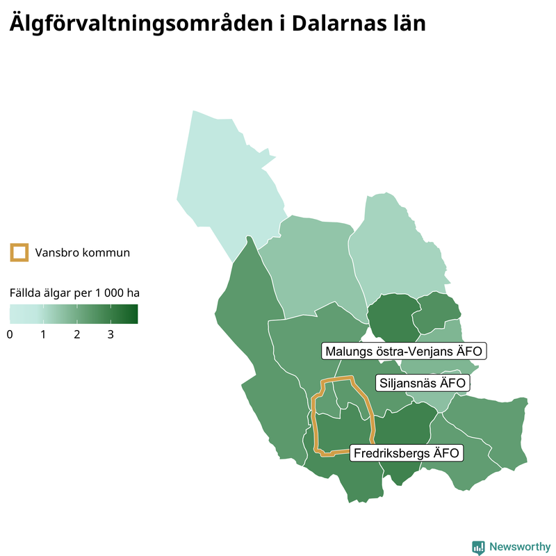 Fällda älgar per 1 000 hektar Dalarnas län