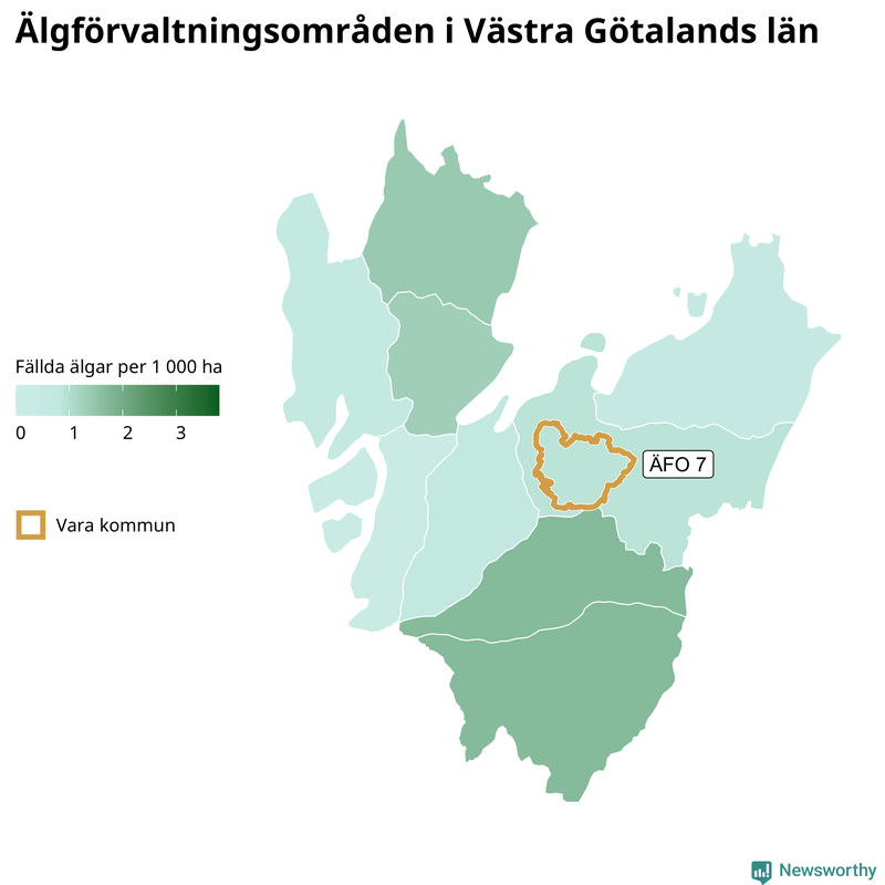 Fällda älgar per 1 000 hektar Västra Götalands län