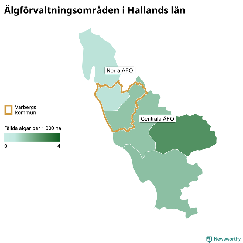 Fällda älgar per år i Hallands län