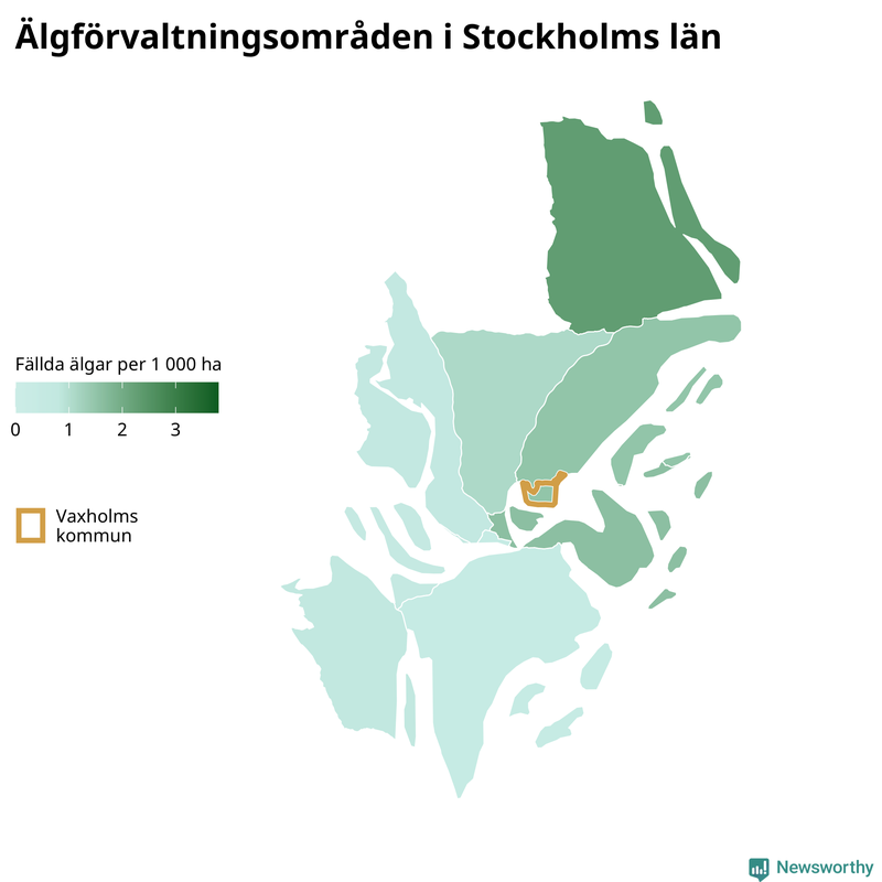Fällda älgar per 1 000 hektar Stockholms län