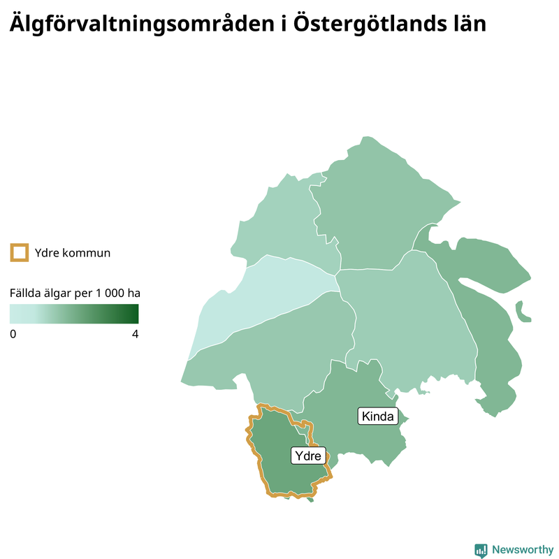 Fällda älgar per år i Östergötlands län
