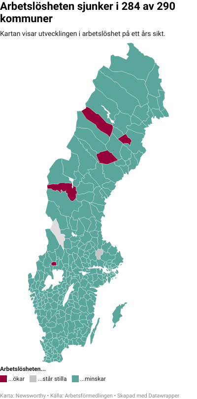 Karta: Arbetslöshet kommun för kommun