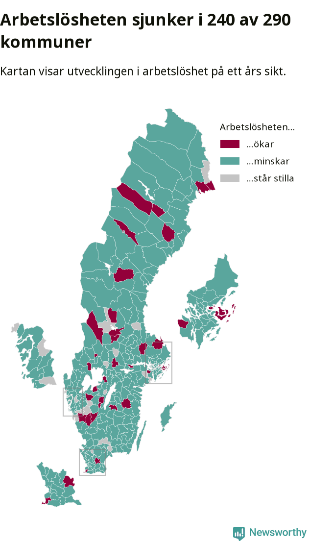 Karta: Arbetslöshetsutveckling kommun för kommun