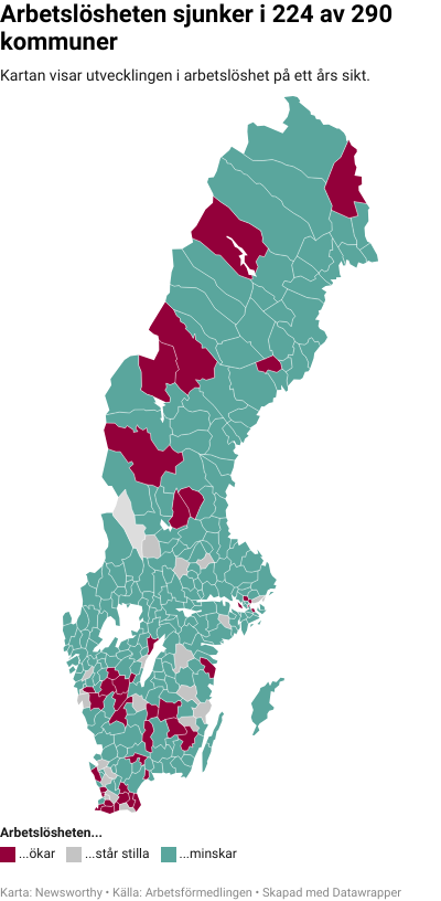 Karta: Arbetslöshet kommun för kommun