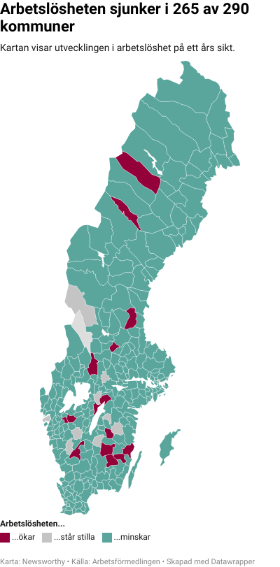 Karta: Arbetslöshet kommun för kommun
