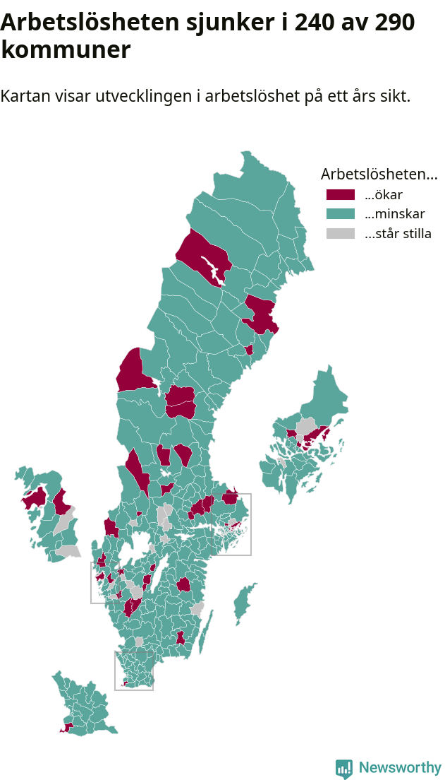 Karta: Arbetslöshetsutveckling kommun för kommun