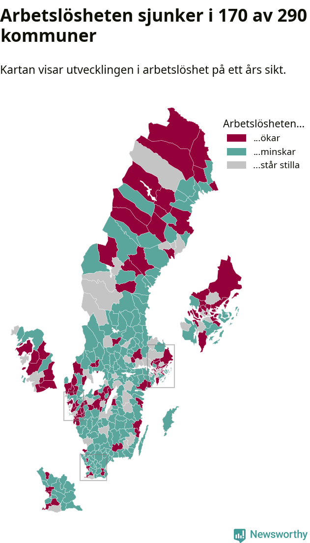 Karta: Arbetslöshetsutveckling kommun för kommun