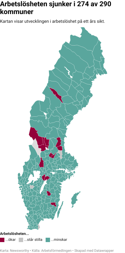 Karta: Arbetslöshet kommun för kommun