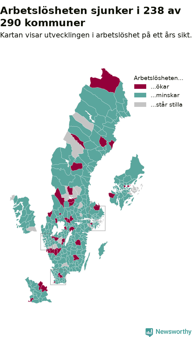 Karta: Arbetslöshetsutveckling kommun för kommun