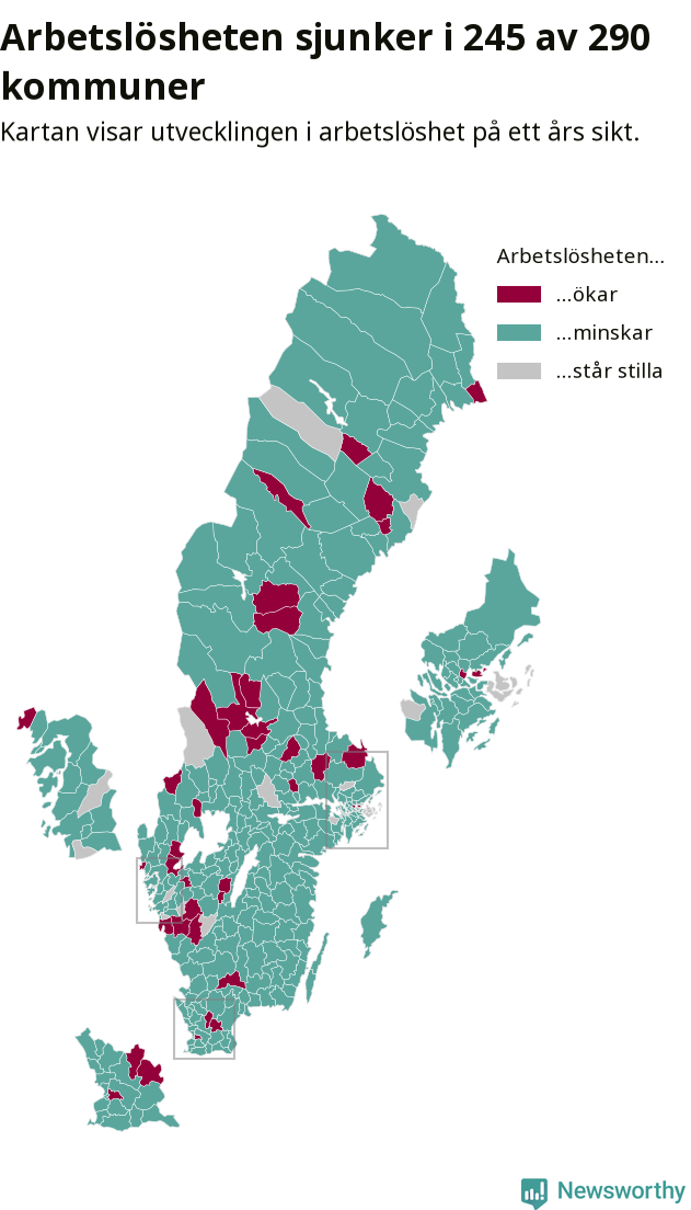 Karta: Arbetslöshetsutveckling kommun för kommun