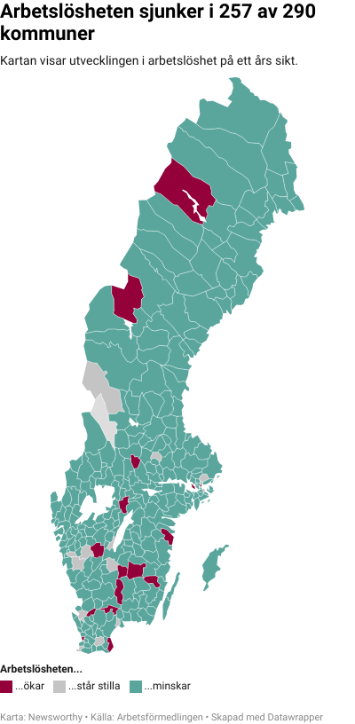 Karta: Arbetslöshet kommun för kommun