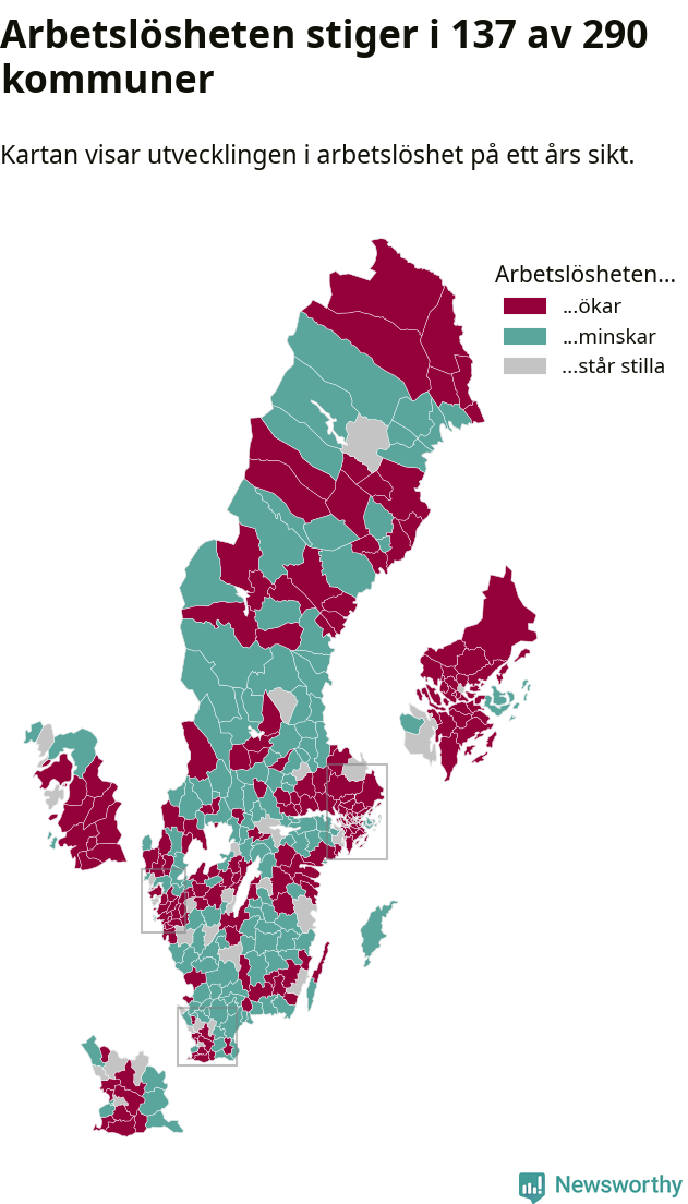 Karta: Arbetslöshetsutveckling kommun för kommun