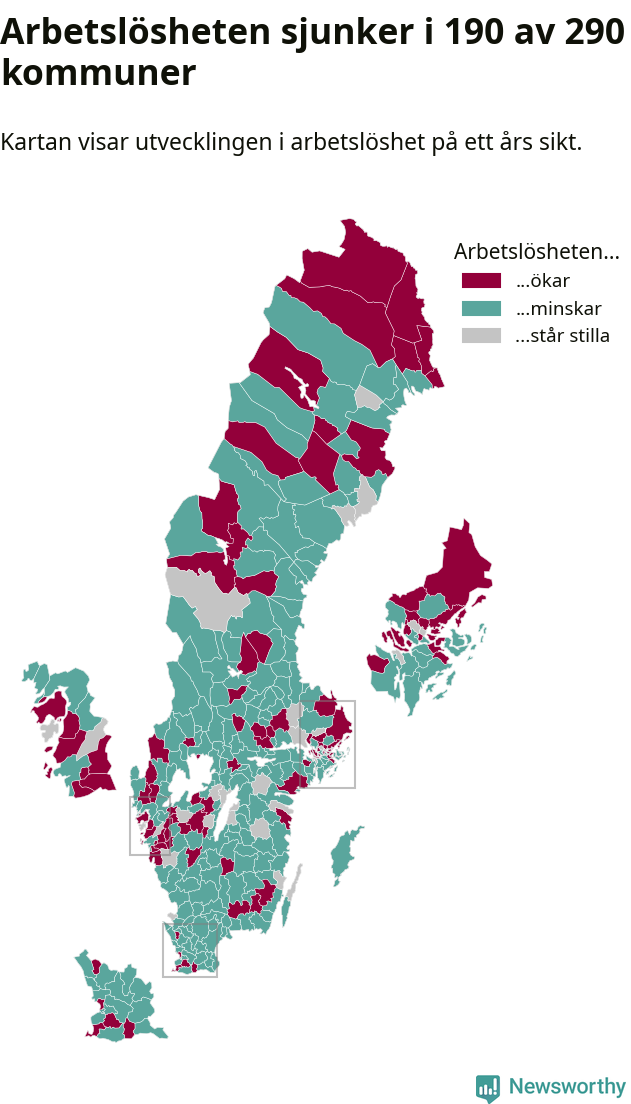 Karta: Arbetslöshetsutveckling kommun för kommun