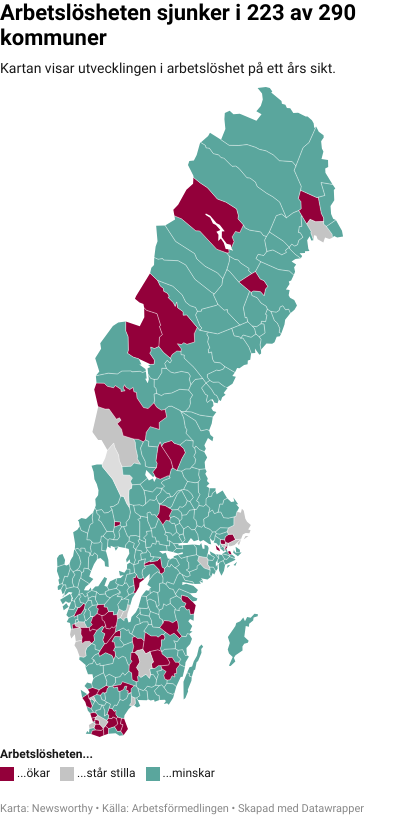 Karta: Arbetslöshet kommun för kommun