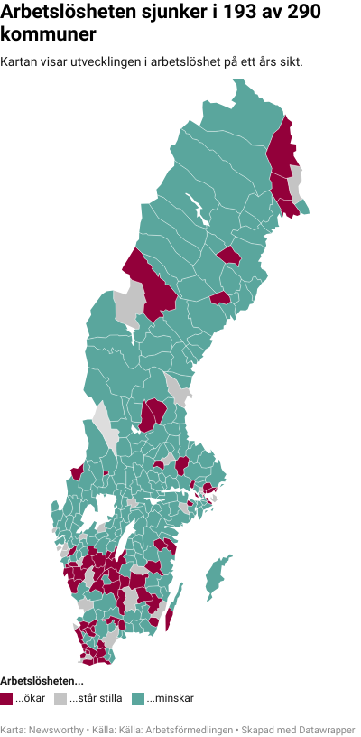 Karta: Arbetslöshet kommun för kommun