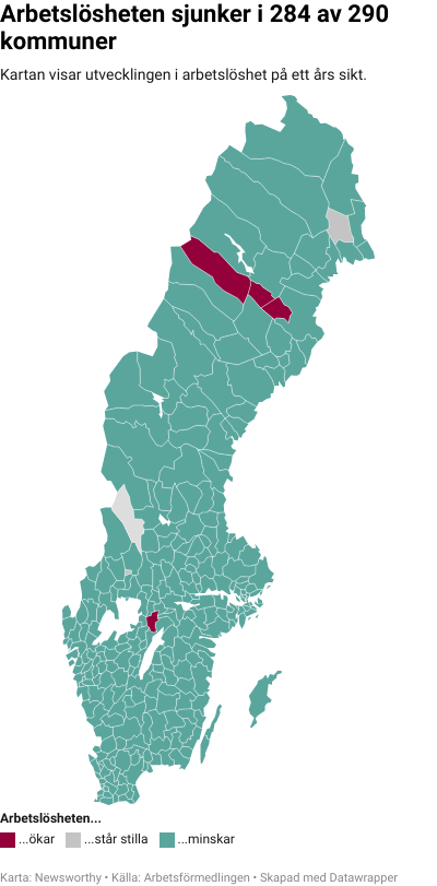 Karta: Arbetslöshet kommun för kommun
