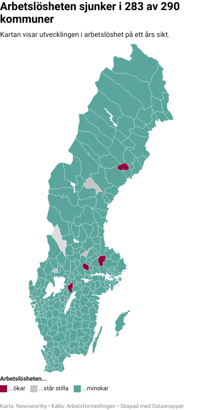 Karta: Arbetslöshet kommun för kommun