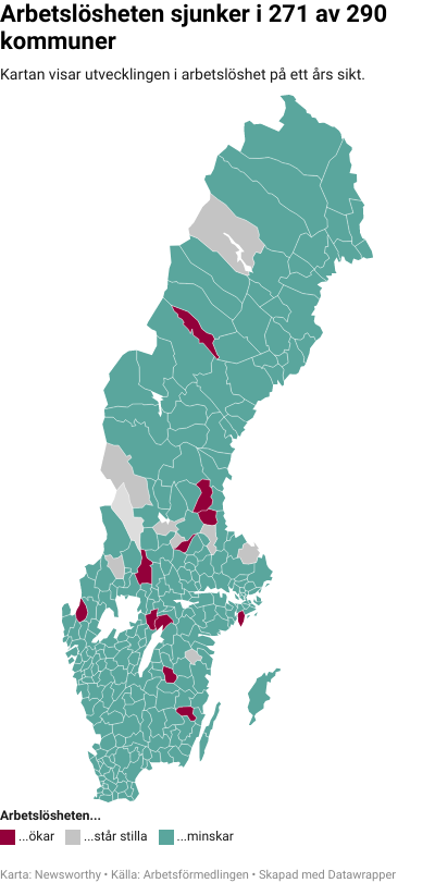 Karta: Arbetslöshet kommun för kommun