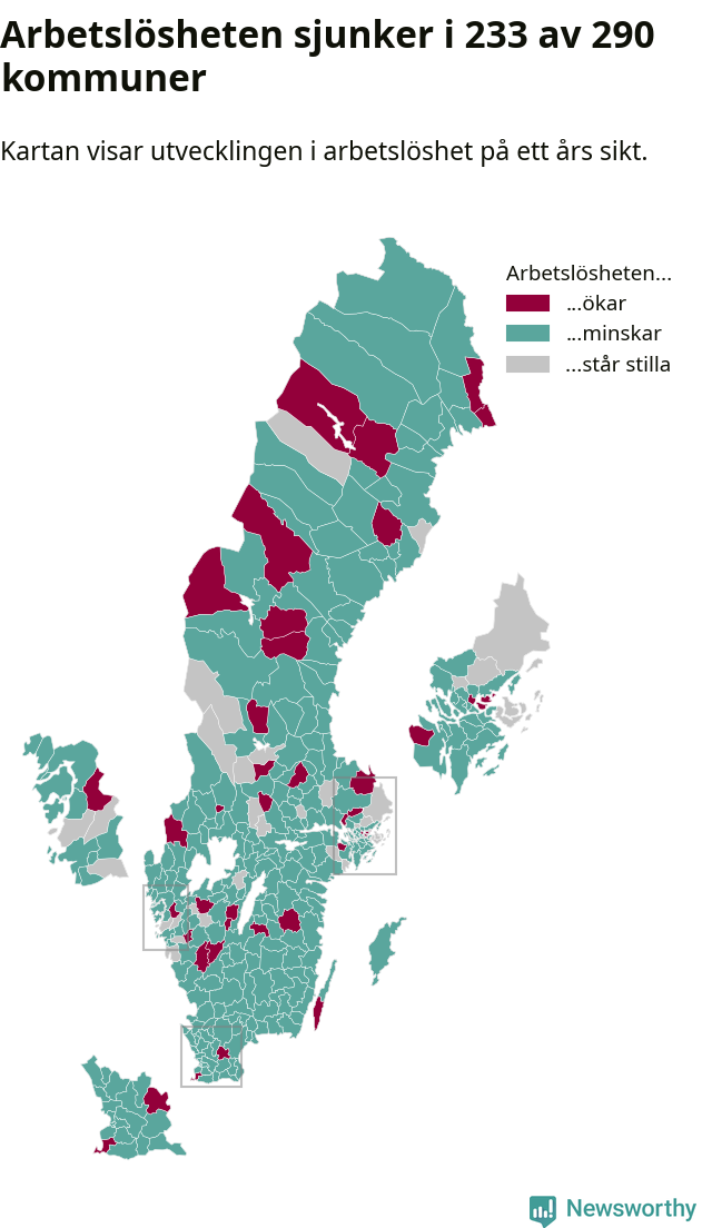 Karta: Arbetslöshetsutveckling kommun för kommun