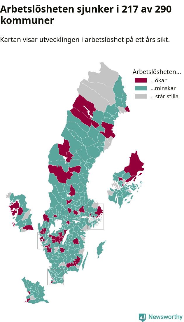 Karta: Arbetslöshetsutveckling kommun för kommun