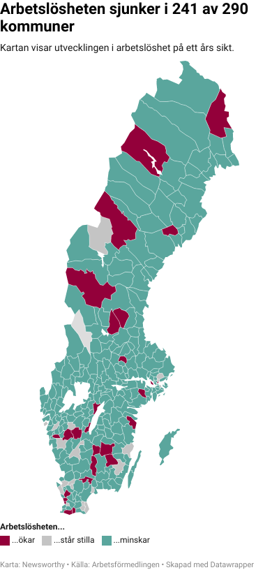 Karta: Arbetslöshet kommun för kommun