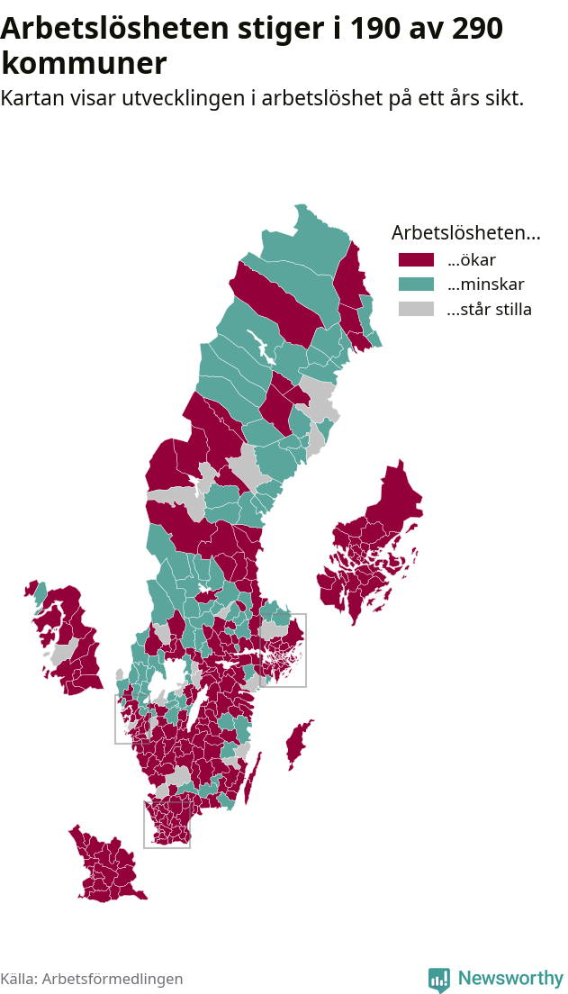 Karta: Arbetslöshetsutveckling kommun för kommun